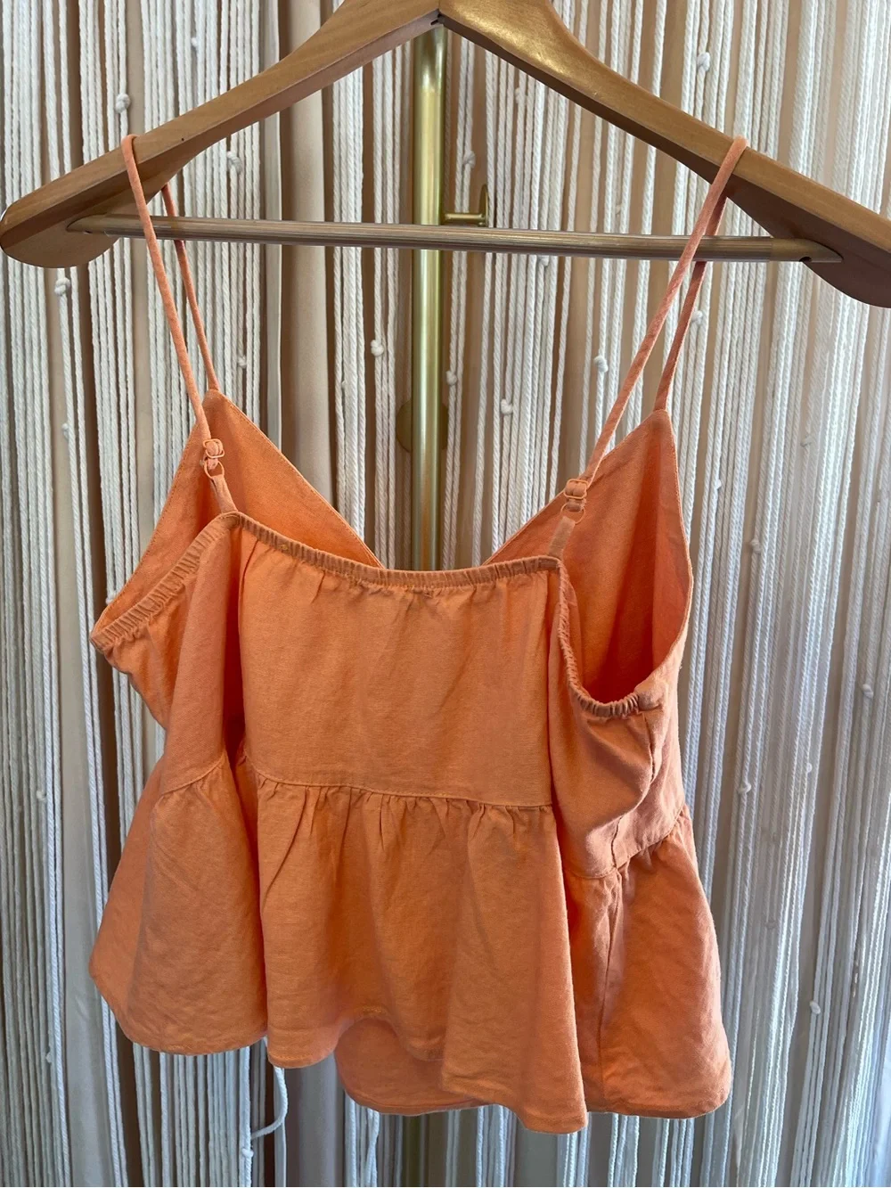 orange keyhole babydoll camisole top with adjustable straps & ruched peplum hem